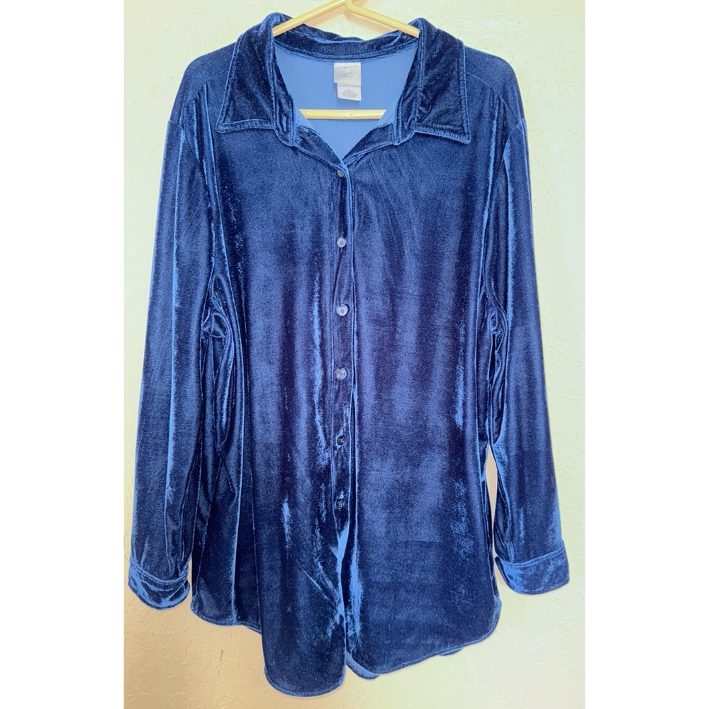 Just My Size Velvet Shacket in Deep Blue 2X
